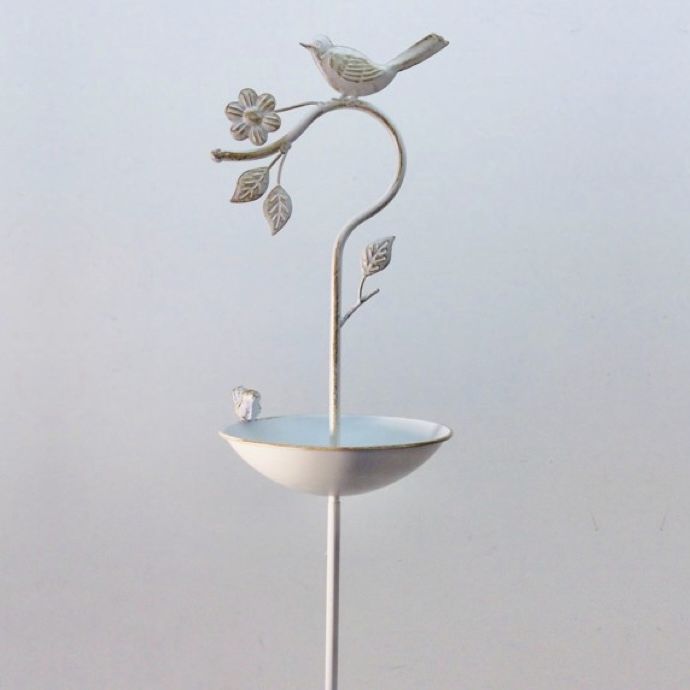 Birdbath w/Bird on Pole Cream 54x8 Metal