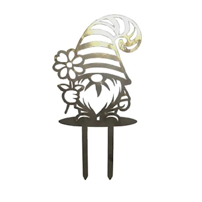 Garden Stake Garden Gnome w/Stripe Hat Thumbleroot Silhouette Weathering Borcon Steel Natural Finish 18"H
