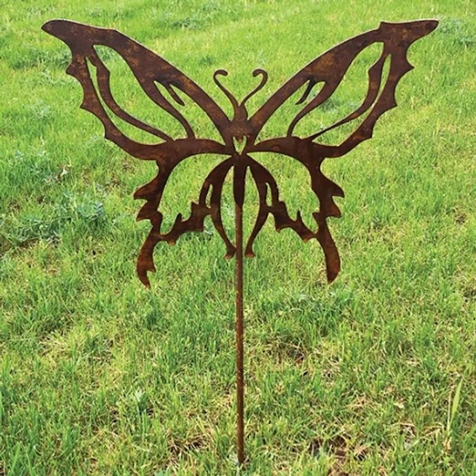 Garden Stake Butterfly Silhouette Weathering Borcon Steel 30x24H