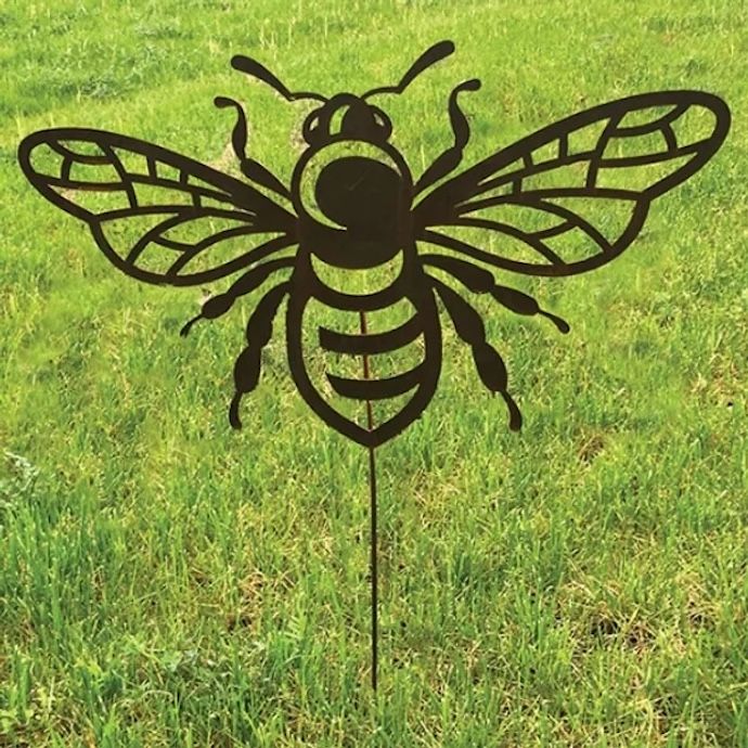 Garden Stake Bumble Bee Silhouette Weathering Borcon Steel 32x20H