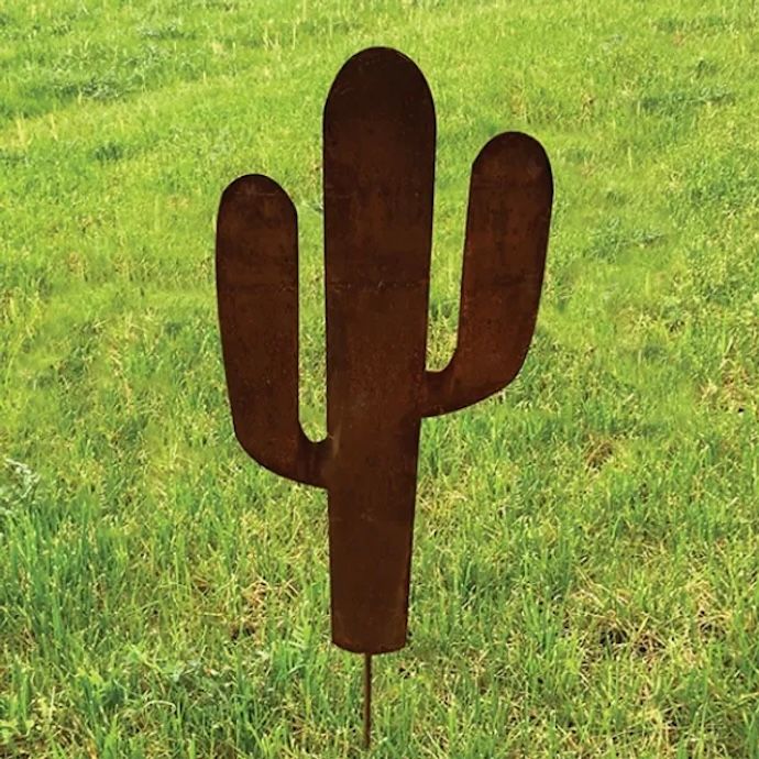 Garden Stake Cactus Silhouette Weathering Borcon Steel 17x50H