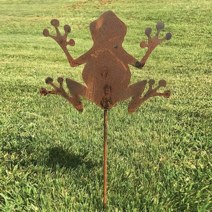 Garden Stake Tree Frog Silhouette Weathering Borcon Steel  12x14.5H