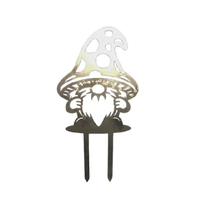 Garden Stake Garden Gnome w/PolkaDot Hat Pebbleskip Silhouette Weathering Borcon Steel Natural Finish 18"H