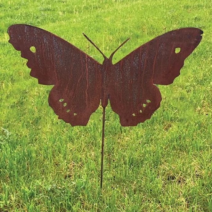 Garden Stake Luna Moth Silhouette Weathering Borcon Steel 30x42H