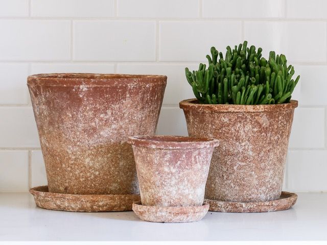 Pot Vesuvius w/Saucer Lrg 9.75x8.75 Red Aged  Terracotta