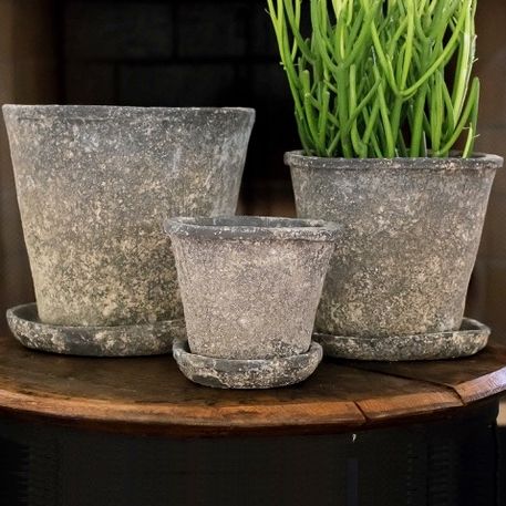 Pot Vesuvius w/Saucer Lrg 9.75x8.75  Gray Aged  Terracotta