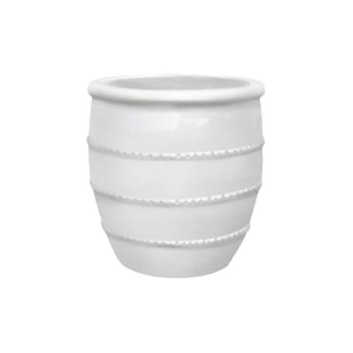 Pot Broughton Barril 3 Ringed w/Rim Med 15x18 White