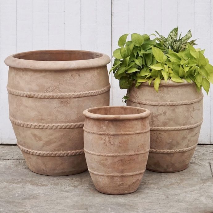 Pot Vincenza Rope Ringed w/Rim Lrg 21x22 Antq Terracotta