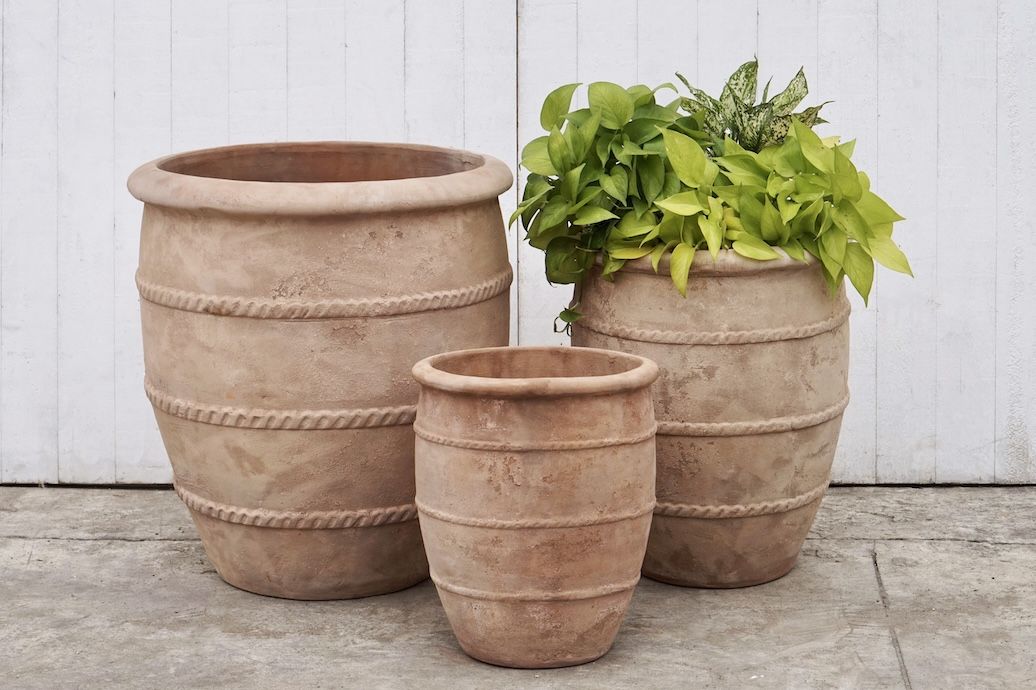 Pot Vincenza Rope Ringed w/Rim Lrg 21x22 Antq Terracotta