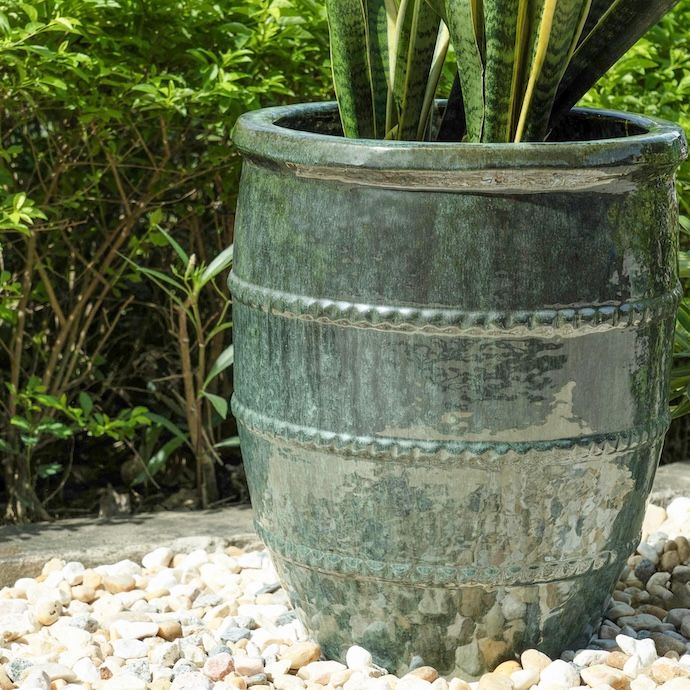 Pot Broughton Barril 3 Ringed w/Rim Sml 11x14 Jade