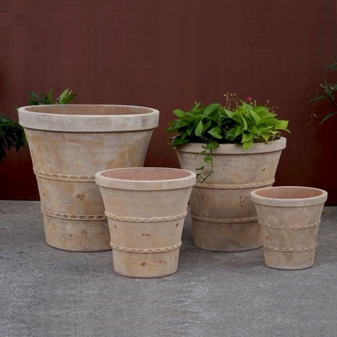 Pot Avellino Chain Ringed Taper w/Rim Med 14x13 Antq Terracotta