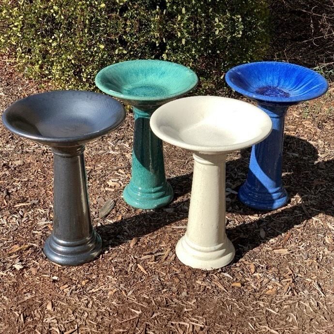 Birdbath Classic Glazed w/Locking Pedestal Base 16.5x23H  Asst
