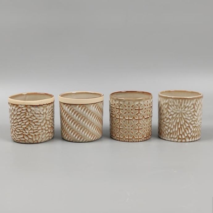 Pot Cylinder Assorted Texture 3.5x3.5 Brown/Tan