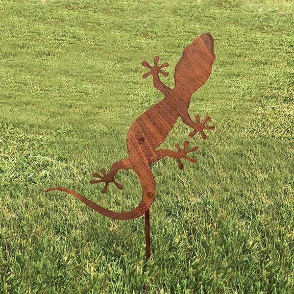 Garden Stake Gecko Silhouette Weathering Borcon Steel 9x16H