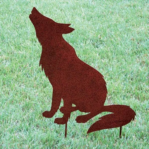 Garden Stake Howling Wolf Silhouette Weathering Borcon Steel 24x25H