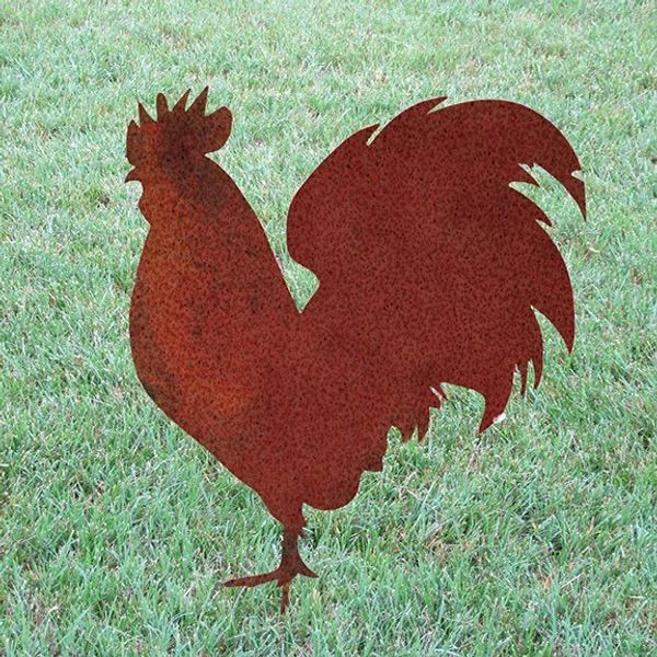 Garden Stake Gamecock/Rooster Silhouette Weathering Borcon Steel 25x24H
