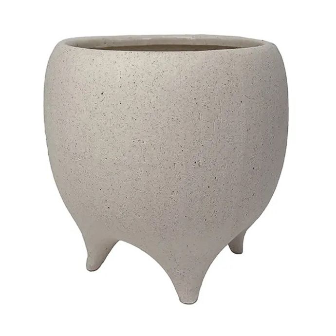 Pot Tip-Toe Footed Planter Sml 5x5 Sandy White Linen