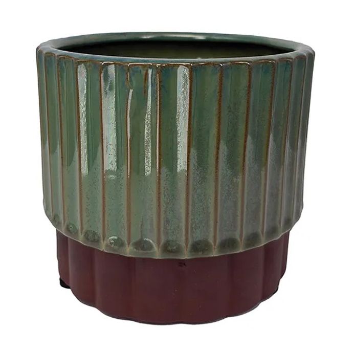 Pot Lila Ridged Pedestal Lrg 7.5x6.5 Green w/Terra Bottom