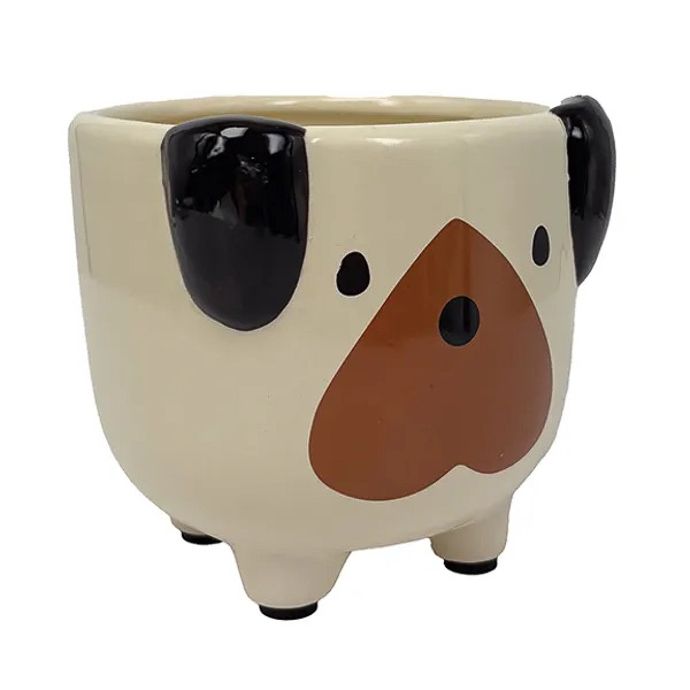 Pot Otis Dog Planter 4.5x4.5 White/Brown/Black