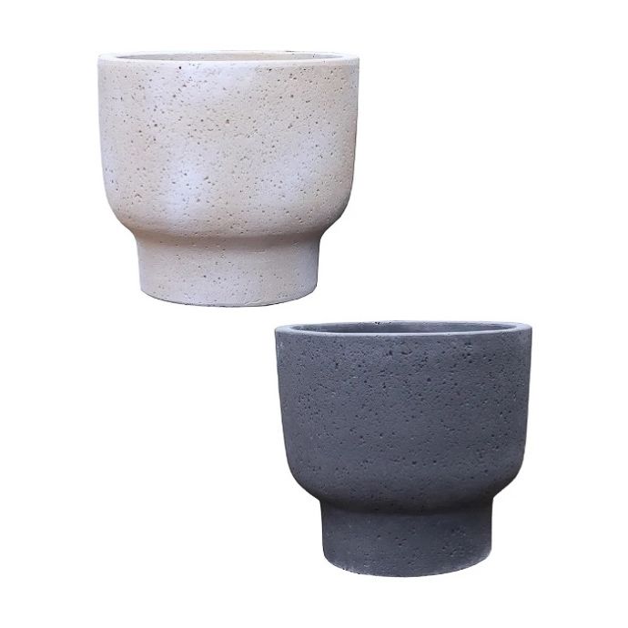 Pot Mahana Pedestal Med 13.5x11.75 Anthracite or Washed Stone Textured