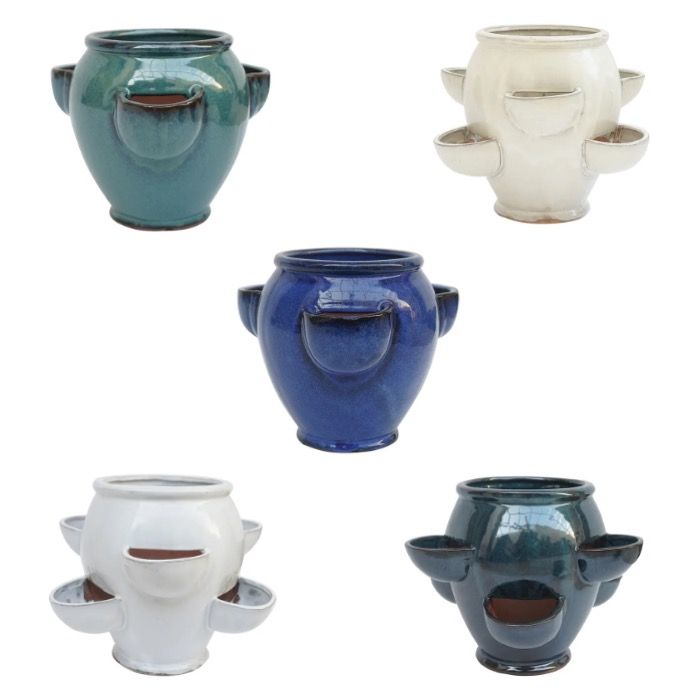 Pot Strawberry Jar Lrg 14x11.5 Asst Glazed