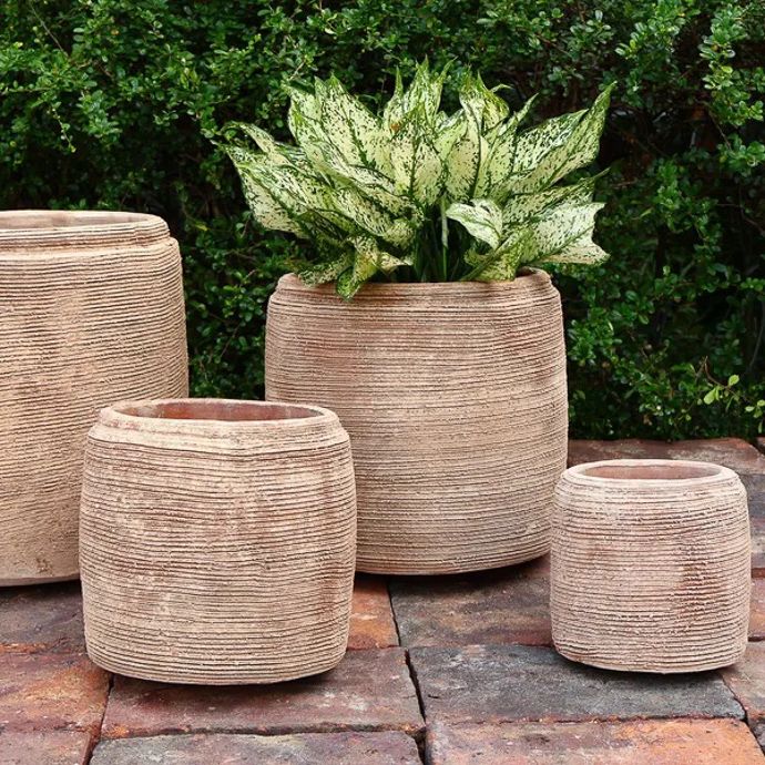 Pot Iven Cylinder Recessed Rim Med 13.75x12 Scratched Mocha