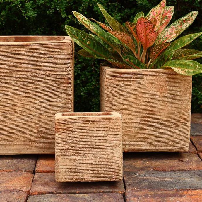 Pot Iven Square Planter Lrg 15.75x15.75 Scratched Mocha