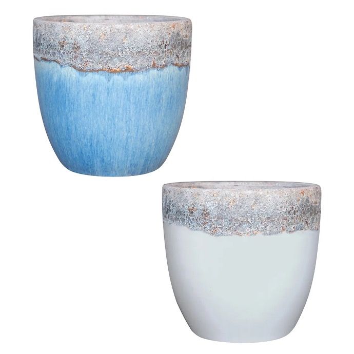 Pot Kaullia Lava Rimmed Banded Egg Xlg 19x17 White or Skyfall Blue