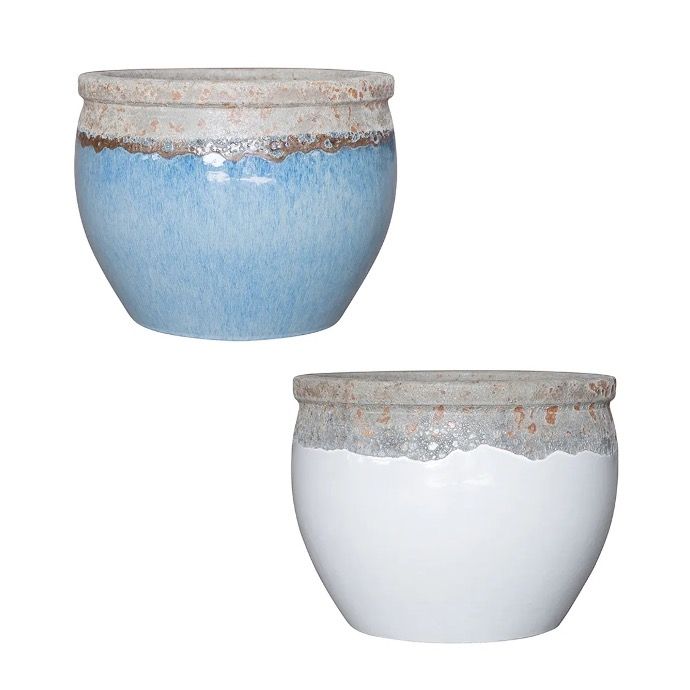Pot Killay Lava Rimmed Belly Med10.75x9 White or Skyfall Blue