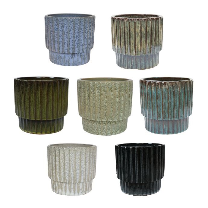 Pot Stockholm Ridged w/Collar Xlg 15x14 Asst Textured or Glazed