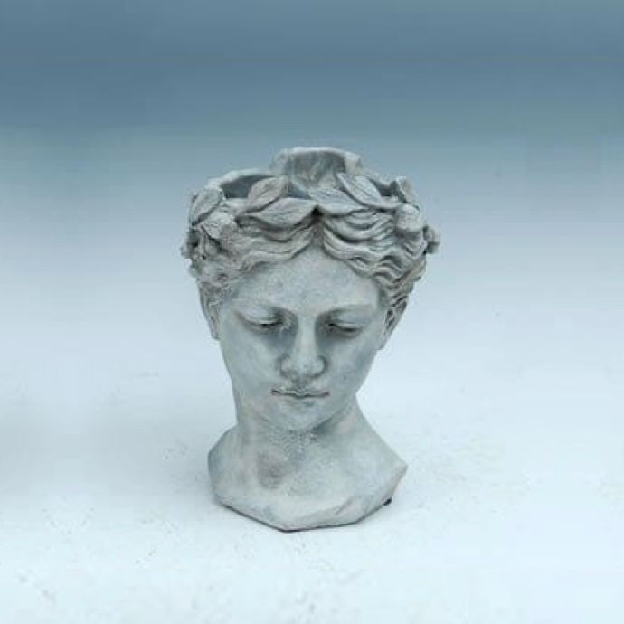 Pot/Statuary Female/Lady Head/Bust w/Leaf Crown 7x7x11 Cement