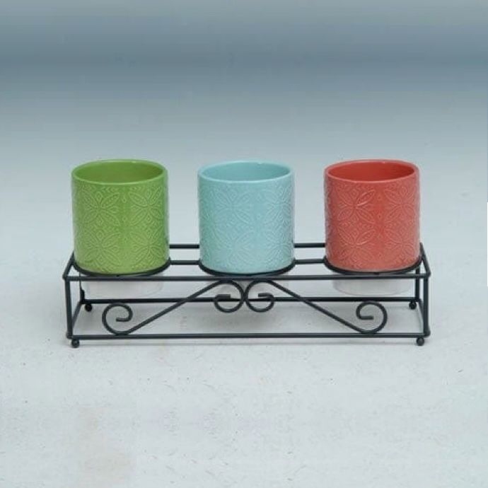 Pot Floral Cylinder set w/Metal Stand (pot 4x5) 15x4 Multi