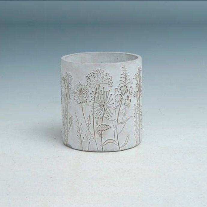 Pot Botanical Outline Cylinder 6.5x7 Cement