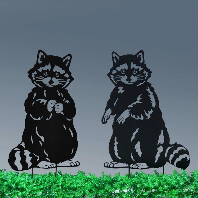Garden Stake Raccoon Silhouette Asst Black Metal 24H
