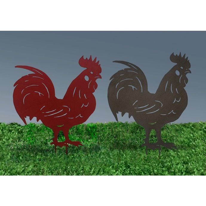 Garden Stake Rooster/Chicken Silhouette Asst Metal 23H