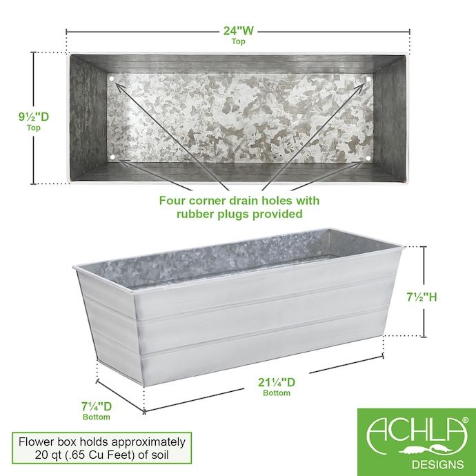 Window Box Cape Cod Galvanized Med 24x9x7 White Patina