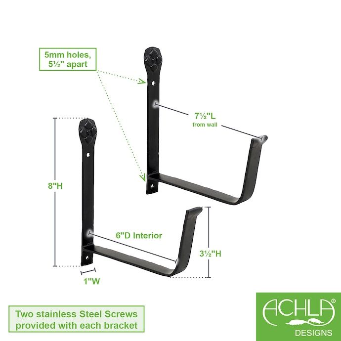 Railing Brackets Pair Wall Mount for Flower Box 6x8 Black Metal