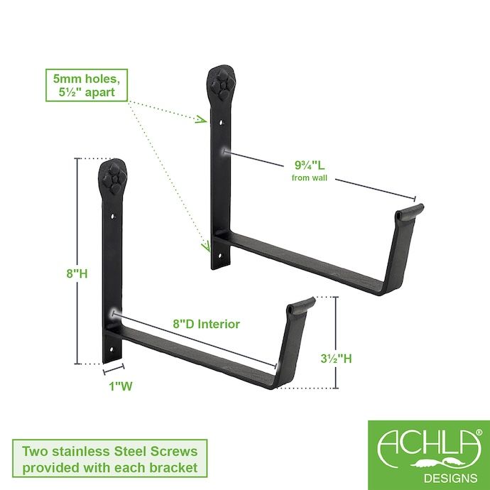 Railing Brackets Pair Wall Mount for Flower Box 8x8 Black Metal