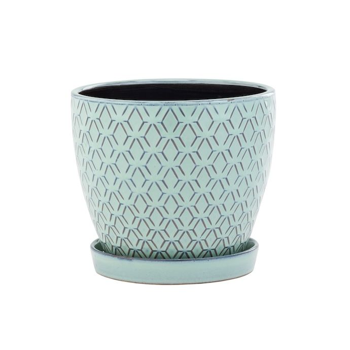 Pot Aqua Diamond Decor Med 6x5.5 Aqua
