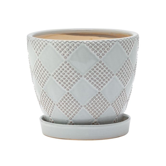 Pot Checkered Planter w/Saucer 6x5.5 Beige