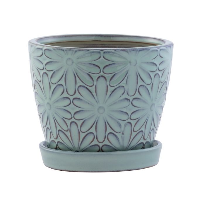 Pot Big Daisy Planter w/Saucer Sml 4.75x4 Blue