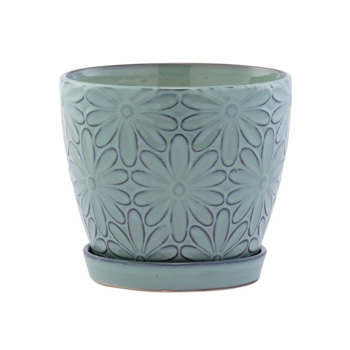 Pot Big Daisy Planter w/Saucer Med 6x5 Blue