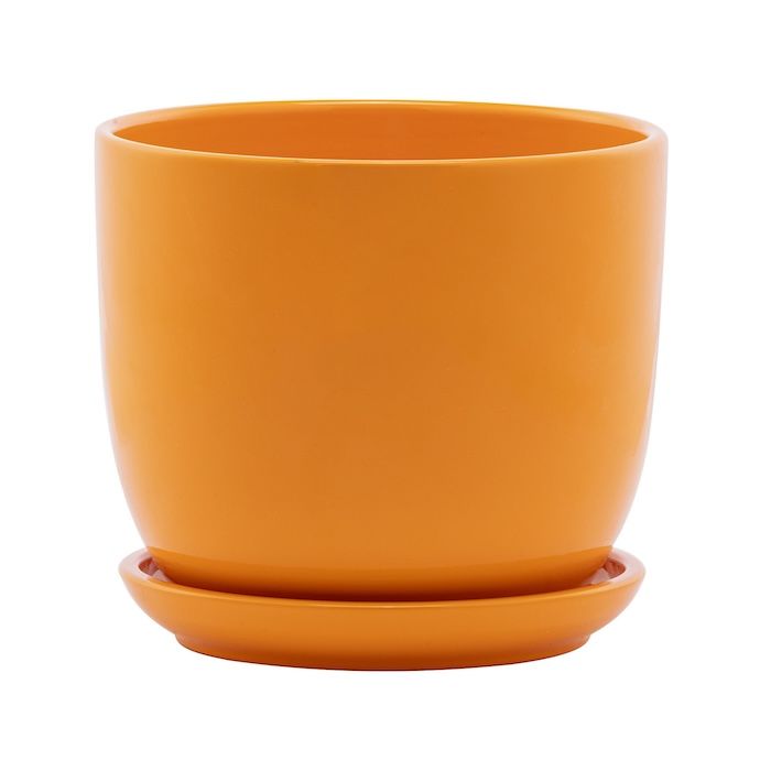 Pot Round Planter w/Saucer Med 6x5 Orange Glaze
