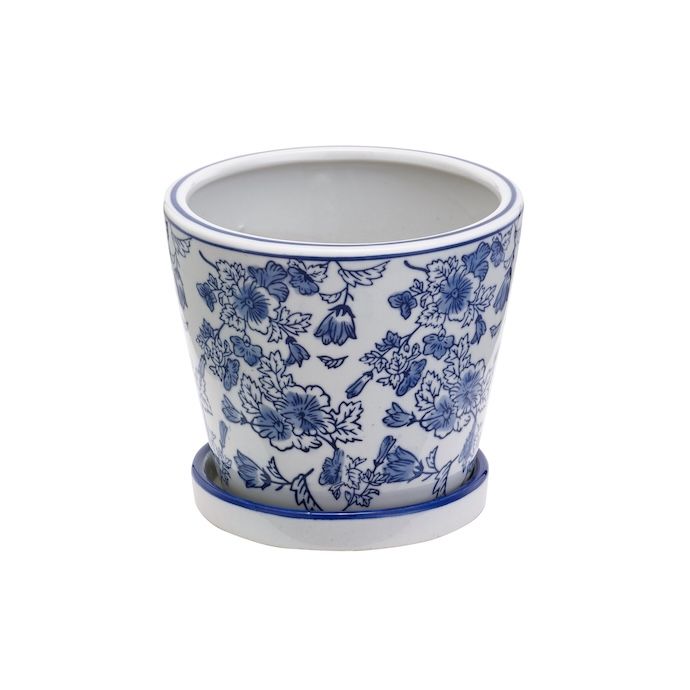 Pot Floral Planter w/Saucer Sml 4.75x4.5 Asst Blue/White Porcelain