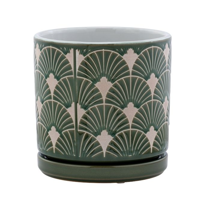 Pot Scallop Planter w/Saucer 5.5x5 Green