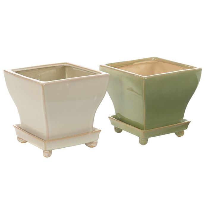 Pot Square Taper w/Saucer Lrg 6x5.75 Cream or Green