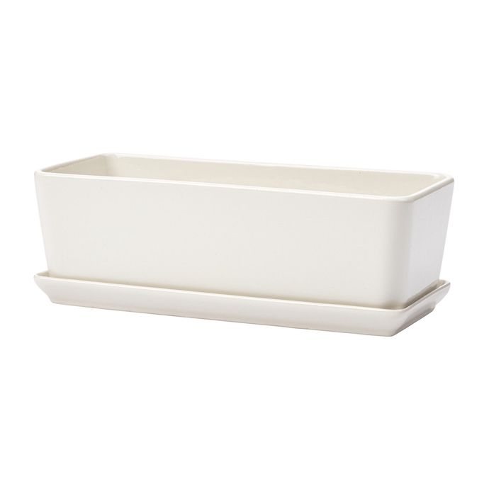 Pot Rectangle Planter w/Saucer 9.75x2.75 White