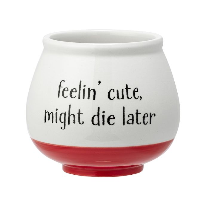 Pot Witty Words Planter Footed White w/Red Bottom 3x3.5 Asst