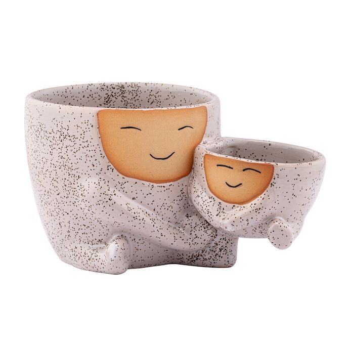 Pot Duo Smiling Face and Baby Pot 4.75x475 Beige Multi