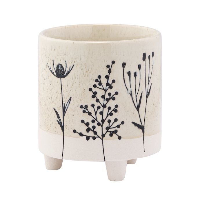 Pot Berry Spray Footed Planter Sml 3.5x3.5 White/Black